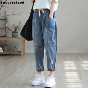 Dżinsy damskie Vintage Ripped Splice Harem Baggy Dżinsy Women High talia Capris Denim Pant Casual Vaqueros Streetwear Spodni Koreańskie Pantalones 230306