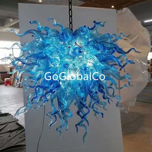 Nordic Blue Crystal Lamp Design Hand Blown Murano Italian Glass Pendant Chandeliers American Light Fixtures 28 by 20 Inches