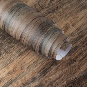 Wallpapers TOTIO Brown Self Adhesive Wood Wallpaper For Bedroom Walls Waterproof Wall Paper Kitchen Shelves Furniture Home Decoration