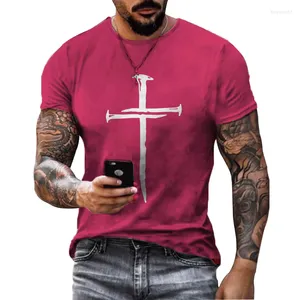 Men's T Shirts 2023 Men's T-Shirt Vintage Printed 3D Jesus Cross Pattern For Men Clothing Summer Short Sleeve O-Neck Tops