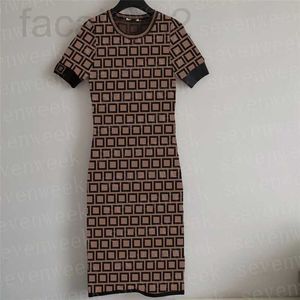 Casual Dresses designer Full Letter Womens Wool Knits Skirts Designer Short Sleeve Long Skirt Lady Dress Clothing JIX8