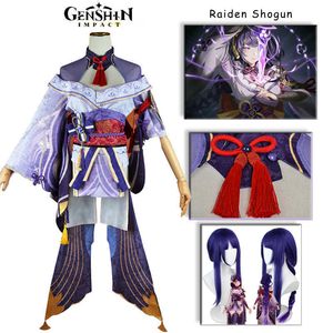 Anime Costumes Genshin Impact Beelzebul Raiden Shogun Cosplay Anime Raiden Shogun Sets Halloween Party Carnival Character Roleplaying Wig Z0301