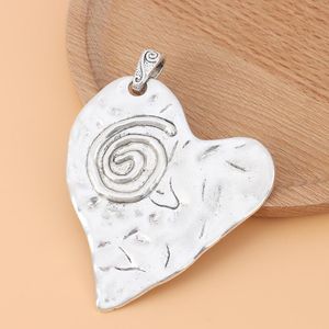 Pendant Necklaces 5pcs/Lot Silver Color Large Hammered Spiral Heart Charms Pendants For Necklace Jewelry Making AccessoriesPendant