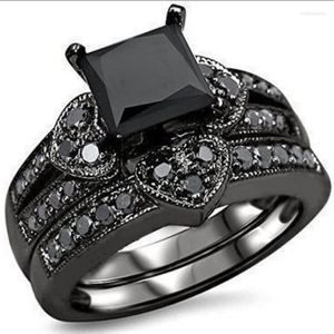 Anéis de casamento 2023 jóias de luxo de conjunto de diamantes pretos para homens e mulheres tendência legal