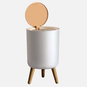 Waste Bins Fashion Trash Can 7L High Foot Imitation Wood plastic Desktop with Press Cover Dustbin Living Room Toilet Kitchen Garbage Bucket 230306