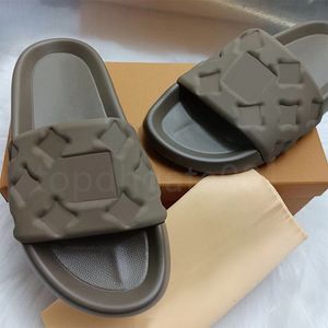 Mit Box Luxus Hausschuhe Waterfront Geprägte Mule Gummi Rutsche Pool Kissen Flache Komfort Slipper Strand Sandalen Männer Frauen Grün Orange sommer Schuhe Designer Sneakers