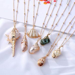 Pendanthalsband Seaside Style Beach Shell Gold Plated Conch Necklace Summer For Women Holiday Neck Chain Jewelry Gift Hoventant Elle22
