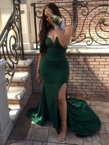 Dark Green Mermaid Bridesmaid Dresses African Girls Plus Size Sexy Sweetheart Backless Long Wedding Guest Split Maid of Honor Evening Gowns BC15299