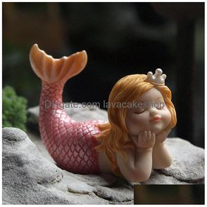 Novelty Items Lovely Mermaid Ornament Creative Resin Decoration Fish Tank Arts Fairy Garden Miniature Figurines Home Accessories T20 Otuuk