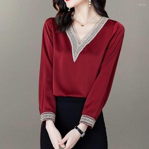 Blouses femininas Mulheres tops camisas de manga comprida BLUSAS MUJER DE MODA 2023 Bordado em Voneio V Casual Casual Blusa Femme