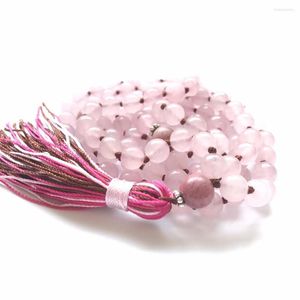 Pendant Necklaces 108 RoseQuartz Mala Beads Necklace Tassel Knotted Yoga Jewelry For Love & Health Buddhist Rosary Prayer