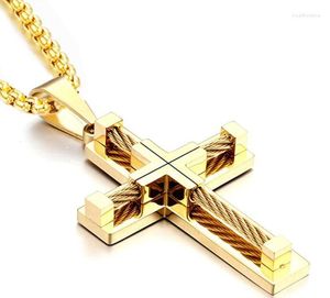 Chains Men's Cross Necklace 316L Stainless Steel Large Wire Jesus Christ Pendant White/Gold/Black 24'' Rolo Chain Jewelry