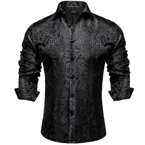 Men's Casual Shirts Men's Long Sleeve Black Paisley Silk Dress Shirts Casual Tuxedo Social Shirt Luxury Designer Men Clothing 230303