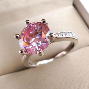 Klaster Pierścienie Luomansi 3 Pink Moissanite Pierścień Woman VVS 9 mm Mindut Test Diamond -S925 Srebrna biżuteria Prezent