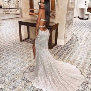 Party Dresses 2023 new women's dress solid color bra backless sequin fishtail dress T230303
