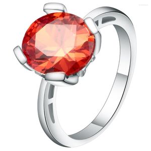 Wedding Rings Unique Red Cubic Zirconia Ladies Bead Ring Jewelry White Gold Filled Designer Bands Women's Bijoux Bagues Femme