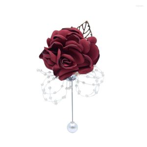 Dekorativa blommor Simulering Artificiell rosarmband Brudtärna Wrist Corsage Men Boutonniere Groom Pins Fabric Hand Wedding Accessories