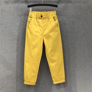 Damen-Jeans, Sommer-Frauen-Haremshose, alle passend, lässig, Baumwoll-Denim, elastische Taille, gelb, weiß, schwarz, KZ530 230306