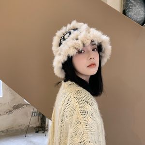 Stingy Brim Hats Handmade Hook Flower 100% Natural Fur Hats Sticked Warm äkta Mink Päl Cap Russian Women Luxury Panama Fur Hat Wool Kpop 230306