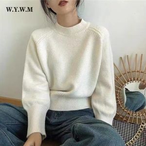 Kobiety swetry WYWM Winter Vintage Baza O dzianina Sweter Kobiety Kobiety Lazy Lazy OAF All-Match Sweters żeńskie proste dzianiny 230306