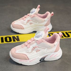 2023 mode hotsale barnskor rosa grå röd svart grön vår roterande knapp andningsbara mesh casual skor sneakers color42