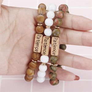 Strand Top Natural Stone Patience Bracelets Men Rosary Beads Charm Couple Jewelry Rectangle Gold Alloy Print Letters Bracelet For Women