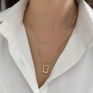 Colares pendentes Ins 14K Real Gold Square Chain Double Chaker