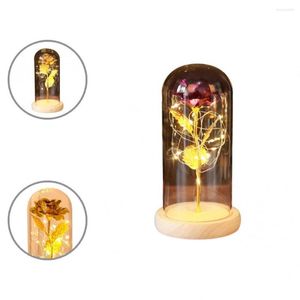 Decorative Flowers Durable Rose In Glass Dome Stable Base Plastic Luminous