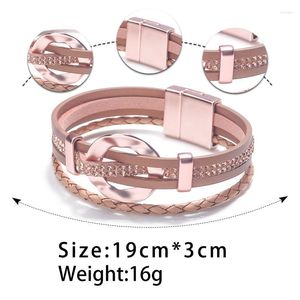 Pulseiras de charme zg pulseira europeia e americana multicamadas ímãs de fivela de fivela de fivela de fivela de liga de couro trançado jóias femininas