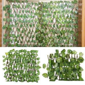 Flores decorativas Planta de privacidade retrátil Cerca artificial Folha de folhas Expandível Faux Ivy Vine videira ao ar livre Decoração de jardinagem