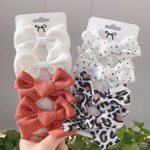 4 Teile/satz Leopard Print Haarnadeln Bowknot Haar Clips Für Nette Mädchen Baumwolle Safty Barrettes Hairgrip Headwear Kinder Haar Zubehör