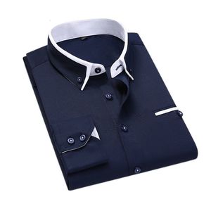 Męskie koszule na co dzień 8XL męskie wiosenne jesienne ubranie biznesowe koszula męska Slim Fit Casual koszula z długim rękawem wysokiej jakości ubrania Hombre topy czarny biały 230303