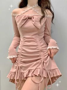 Casual Dresses Korean Style Party Mini Dresses Women Japanese Off Shoulder Sexy Kawaii Dress Female Long Sleeve Lace Kawaii Lolita Dress Autumn Z0216