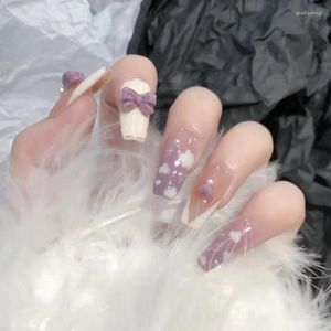 Fałszywe paznokcie 24PCS Długie naciśnięcie na słodkim stylu fałszywy paznokcie wyjmowane do noszenia fioletowe chmury dear Sal99