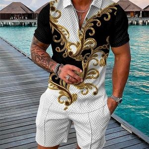 Herrspårar Summer Short Sleeved Polo Shirt Beach Shorts 2 Piece Set Tracksuit Men's Overized 3D Printed Casual Sports Suit 230303