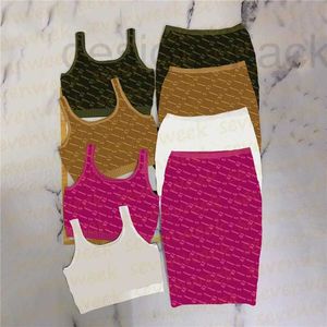 Casual Kleider Designer Volle Buchstaben Gestrickte Weste Sets Für Frauen Mode Kurze Röcke Charme Damen Schlank Sexy Kleid Zwei Stück CX09