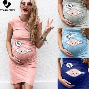 Mutterschaft Kleider Schwangere Frauen Ärmellose Cartoon Kreative Vestidos 230303