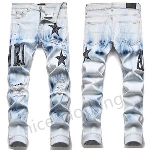 Pants Jeans Distressed Slim Mens Designer Ripped Biker Motorcycle Denim For Men Fashion Luxury Jean Mans Pants Embroidery Patchwork 9TH7