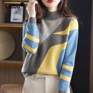 Women's Sweaters Soft Comfortable Knitted Sweaters Solid Patchwork Autumn Winter Pullover Basic Shirt Women Casual Spring Sweater Korean 230306