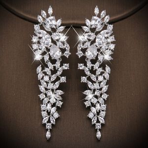 Ушная манжета Ekopdee Vintage Luxury Teardrop Drop Серьги для женщин для женщин очаровывать Bling Leaf Cz Хрустальные серьги Свадебная вечеринка модные украшения 230306