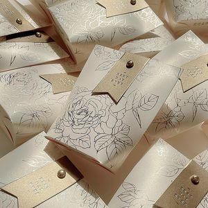 Gift Wrap 20 Pcs/Lot Exquisite Stamping Flower Pattern Wedding Candy Box Holiday Supplies Easy Folding Small Gift Wrapping Paper Box 230306