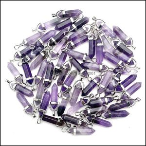 Charms Amethyst Natural Stone Crystal Pillar Pendum Pendants Halsband för att göra smycken Drop Leverans Fyndkomponenter DH6LP