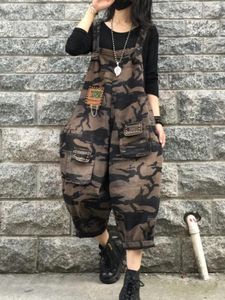 Damjeans Mode Retro Camouflage Denim Ärmlösa overaller Dam 2023 Vår Lös Casual Suspender Jumpsuit Streetwear Harem