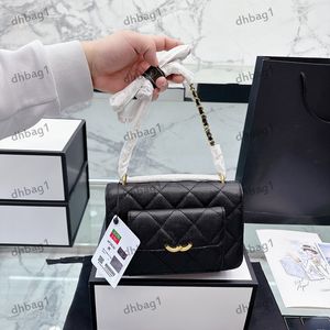 Womens Caviar Square Bag Quilted Classic Mini Clamshell Purse Gold Metal Hardware Thin Chain Turn Lock Buckle Diagonal Span Bags Shoulder Handbag Makeup Box 13x20cm