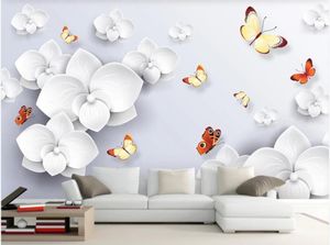 Bakgrundsbilder Anpassade PO Bakgrund för väggar 3 D Butterfly Flower 3D vardagsrum TV Soffa Bakgrund Målning Väggpapper Heminredning