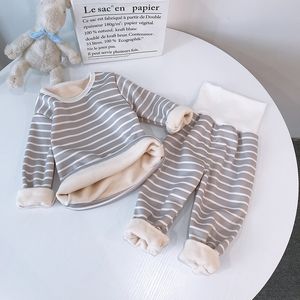 Pijamalar Çizgili Pijamalar Çocuklar İçin Kış Sıcak Çocuk Giyim Erkek Pamuk Pamuk Uzun Kollu Sweetwearpants 1-4 Yıl 230306