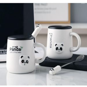 Mugs 380ml Cute Cartoon Panda Ceramic Mug Glass Couple Cup Coffee Milk Office With Lid Spoon