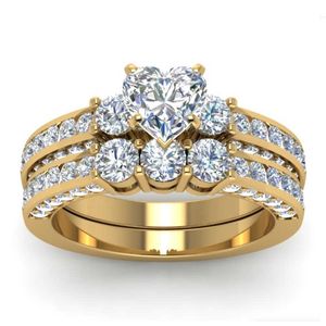 Bandringen Charm Gold-Color Women Rings Set Fashion Heart Rhinestone Zirkon Ring Set For Women Sieraden Bridal Wedding Engagement Girl Gift AA230306