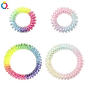 Rainbow Colorful Elastic Phone Wire Ribbon Hair Ring Girl Ponytail Hair Bands Hair Accessories Quality Headwear 1855