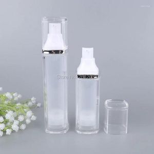 Storage Bottles 30ml 50ml Acrylic Square Airless Pump Vacuum Bottle Toiletries Container Refillable Plastic Dispenser Travel Cosmetic